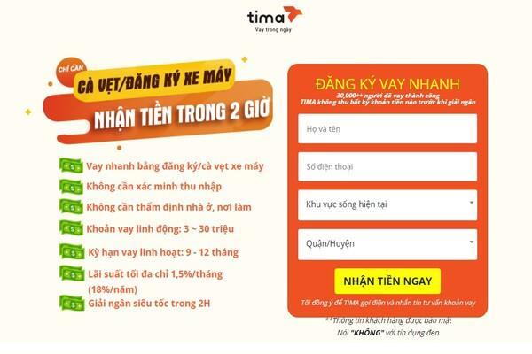 Tima có thời gian giải ngân khi vay tiền cầm cavet xe máy nhanh chỉ trong vòng 2 giờ