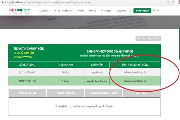 Kiểm tra tình trạng hợp đồng sau khi tất toán khoản vay Fecredit