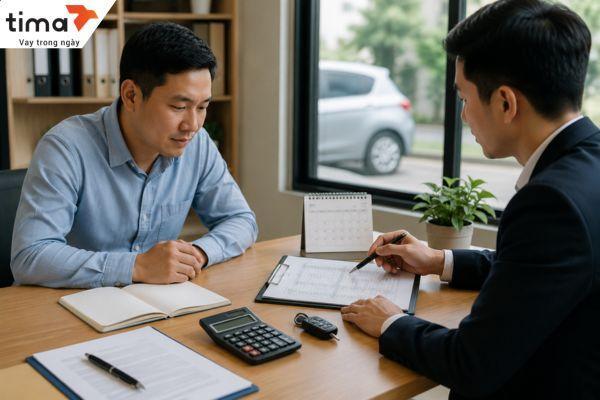 Giấy đăng ký ô tô, chìa khóa xe, hợp đồng và bảng tính khoản vay là những yếu tố thường xuất hiện trong quá trình tư vấn vay vốn