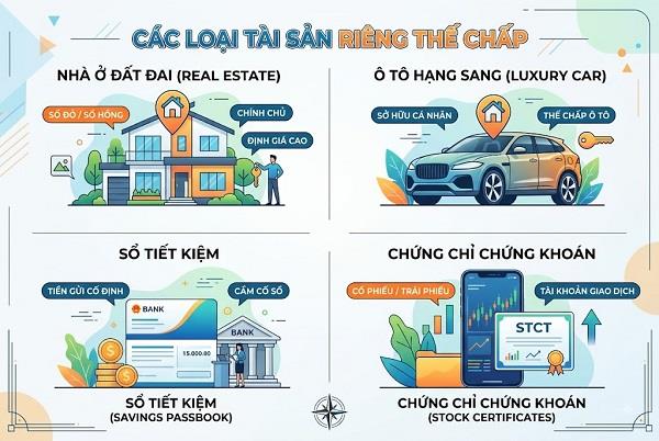 Bất động sản, phương tiện giao thông, sổ tiết kiệm đều được xem là tài sản riêng