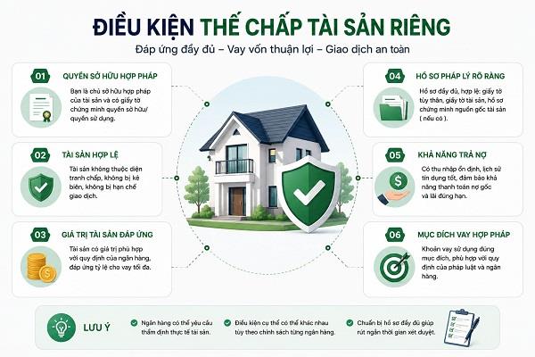 Thế chấp tài sản riêng cần đáp ứng được các điều kiện về tài sản và chủ sở hữu