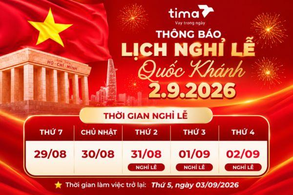 📢 TIMA THÔNG BÁO LỊCH NGHỈ LỄ QUỐC KHÁNH 02/09/2026